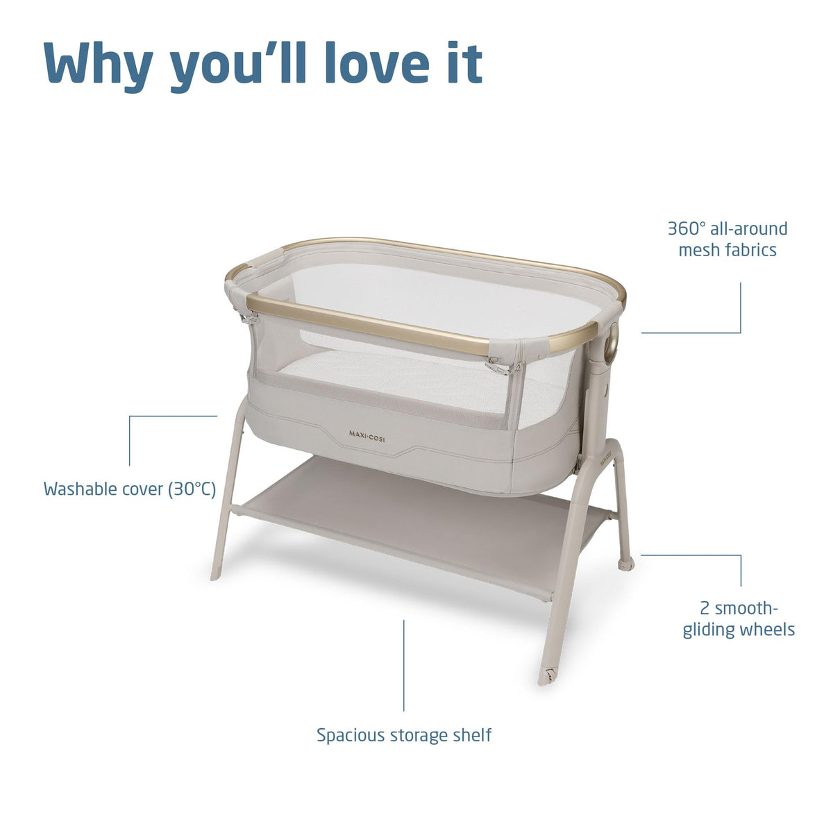 Maxi-Cosi Iora² Co-Sleeping Bassinet, 0–6 Months – Elegance Beige