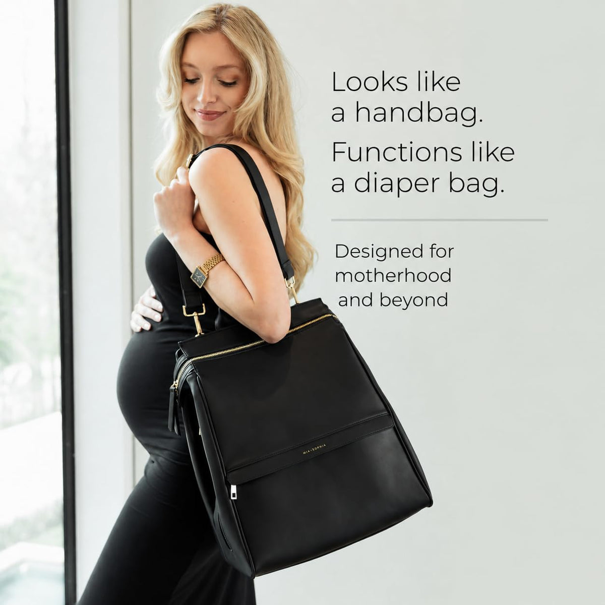 Mia + Sophia Vegan Leather Diaper Bag Backpack Black Sophia M