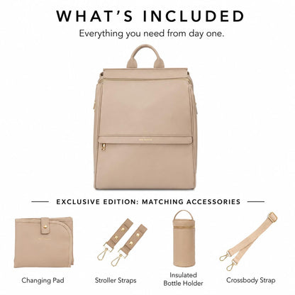 Mia + Sophia Vegan Leather Diaper Bag Backpack USB Port Beige