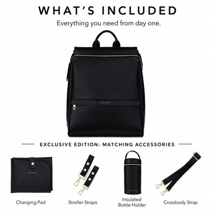 Mia + Sophia Vegan Leather Diaper Bag Backpack Black Sophia M