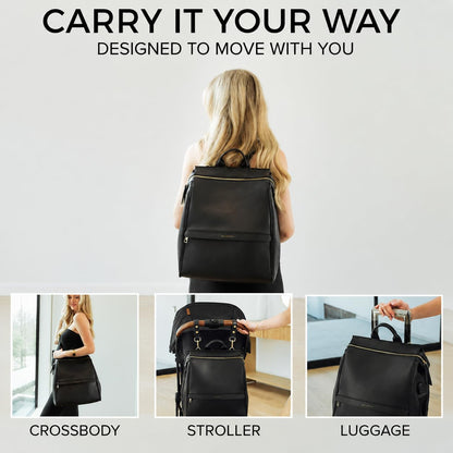 Mia + Sophia Vegan Leather Diaper Bag Backpack Black Sophia M