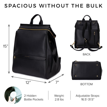 Mia + Sophia Vegan Leather Diaper Bag Backpack Black Sophia M