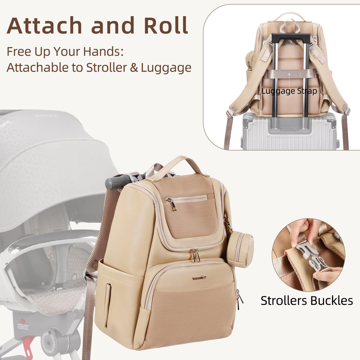 Vosmles Large Neoprene Diaper Bag Backpack with Changing Pad – Khaki