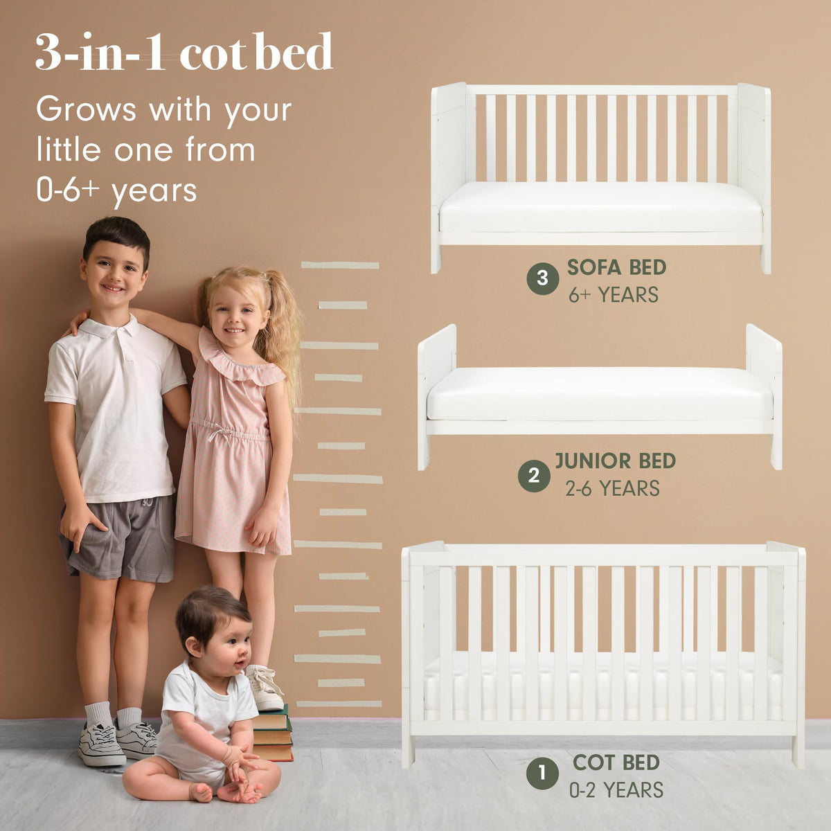 Tutti Bambini Alba 3-in-1 Convertible Cot Bed White 140x70