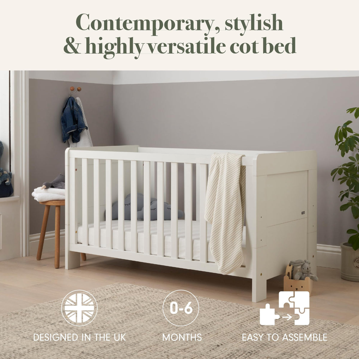 Tutti Bambini Alba 3-in-1 Convertible Cot Bed White 140x70