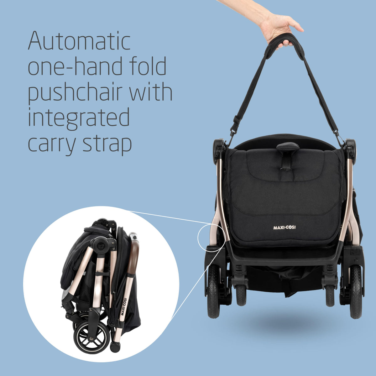 Maxi-Cosi Eva3 Lightweight Pushchair, 0–4 Years, Auto Fold – Essential Black