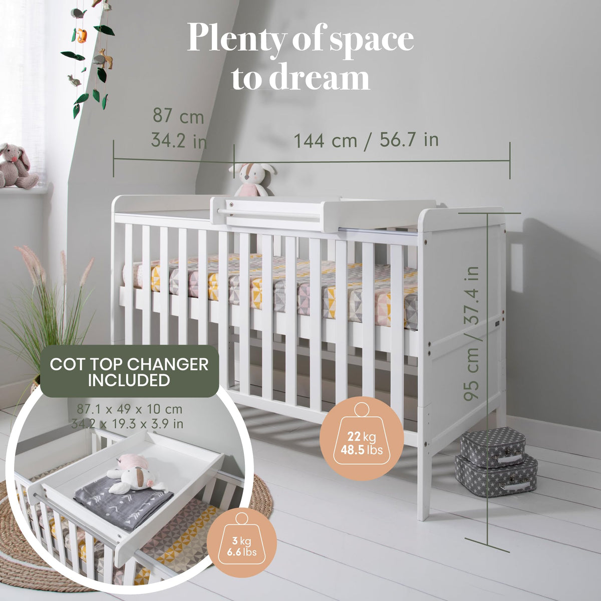 Tutti Bambini Rio 2-in-1 Cot Bed & Changer White 140x70cm