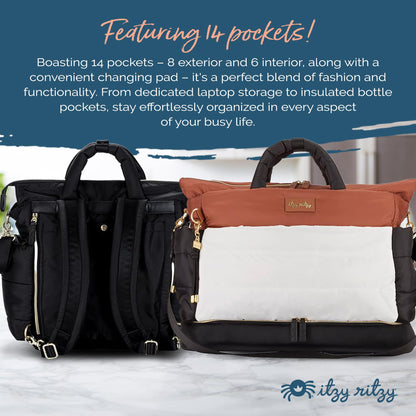 Itzy Ritzy Dream Convertible Diaper Bag 14 Pockets | Coffee & Cream