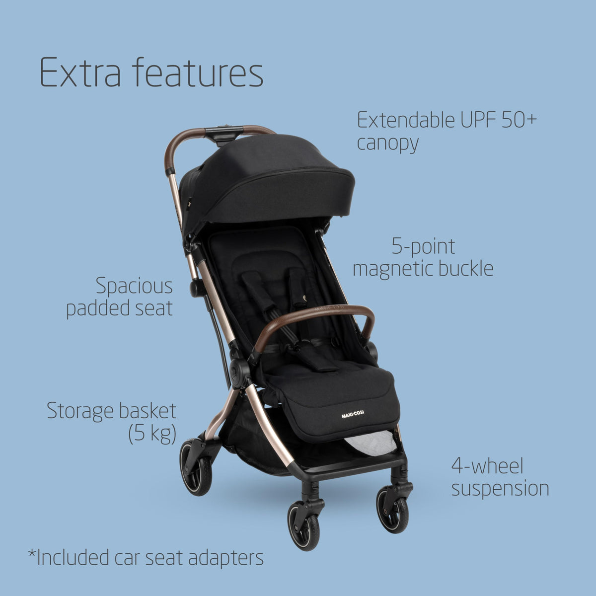 Maxi-Cosi Eva3 Lightweight Pushchair, 0–4 Years, Auto Fold – Essential Black