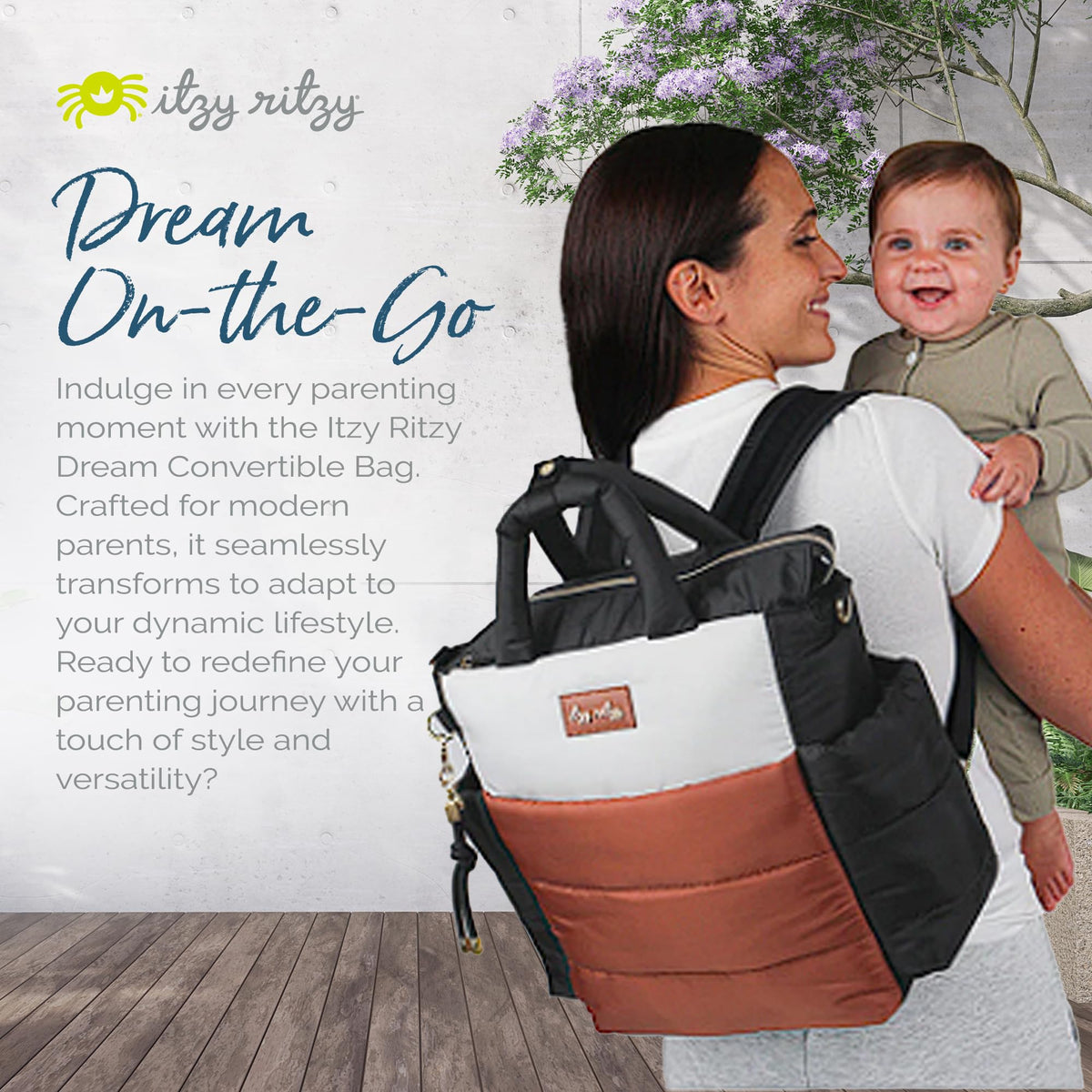 Itzy Ritzy Dream Convertible Diaper Bag 14 Pockets | Coffee & Cream