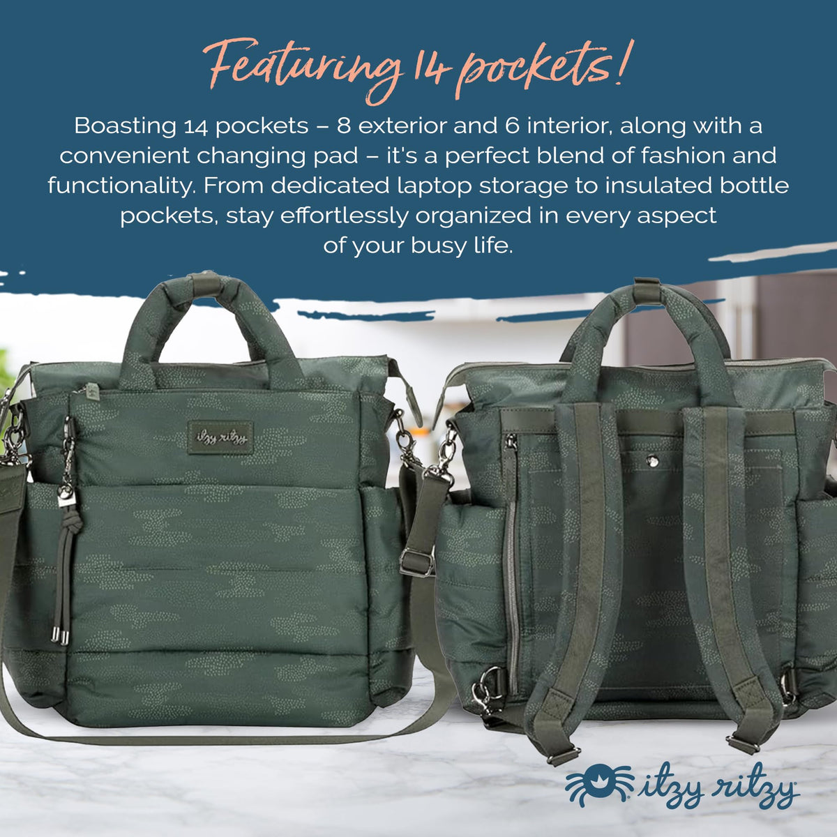 Itzy Ritzy Dream Convertible Diaper Bag | Cloud Camo