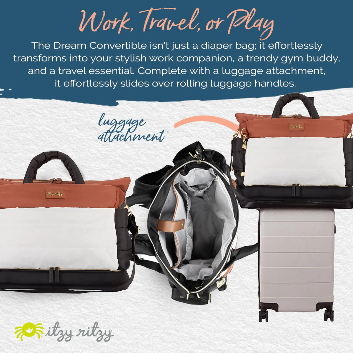 Itzy Ritzy Dream Convertible Diaper Bag 14 Pockets | Coffee & Cream