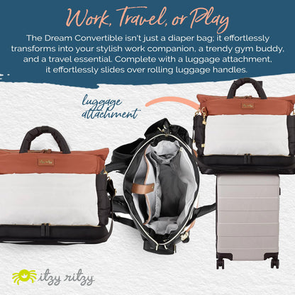 Itzy Ritzy Dream Convertible Diaper Bag 14 Pockets | Coffee & Cream