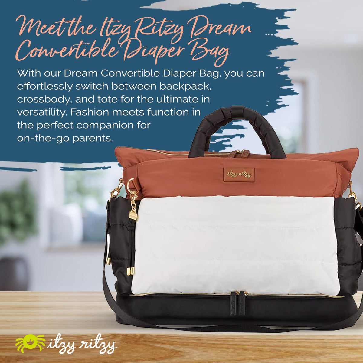 Itzy Ritzy Dream Convertible Diaper Bag 14 Pockets | Coffee & Cream