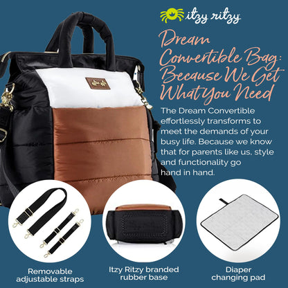 Itzy Ritzy Dream Convertible Diaper Bag 14 Pockets | Coffee & Cream