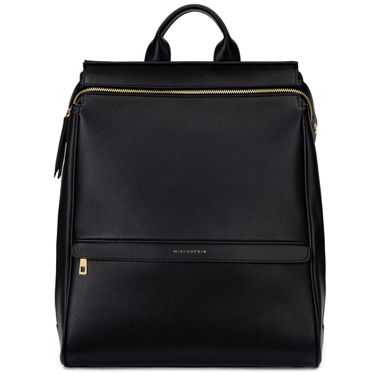 Mia + Sophia Vegan Leather Diaper Bag Backpack Black Sophia M